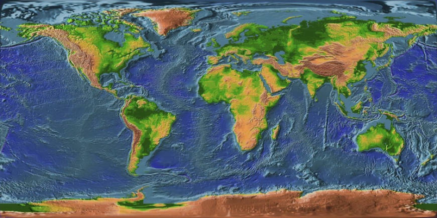 Глобальные черты рельефа Земли: материки и океаны.